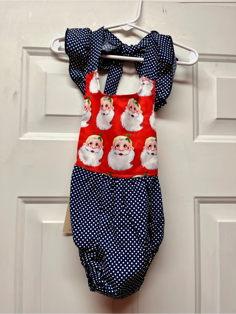 Girls' Festive Santa Polka One-Piece Bodysuit - Red & Navy